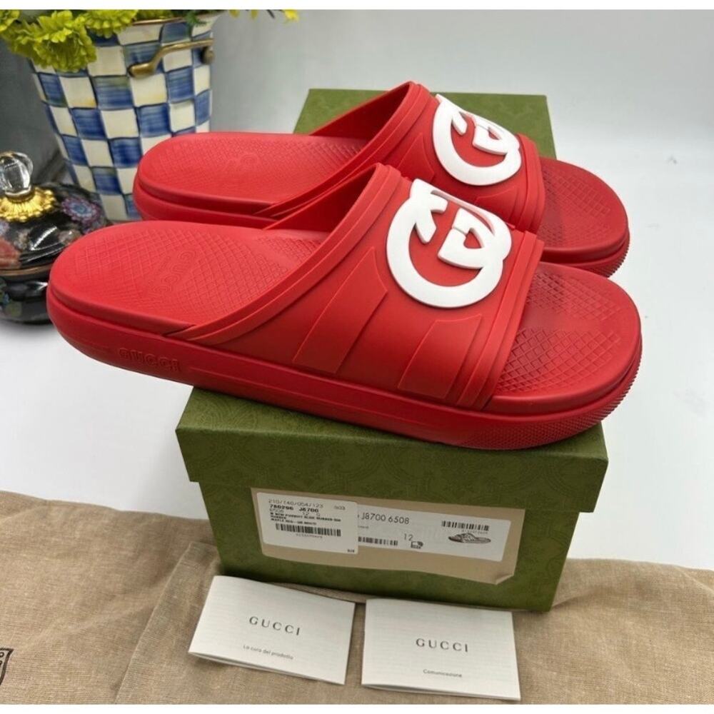 SOLD Men's Gucci interlocking G rubber Pool slides size 12 made in Italy - Picture 8 of 11